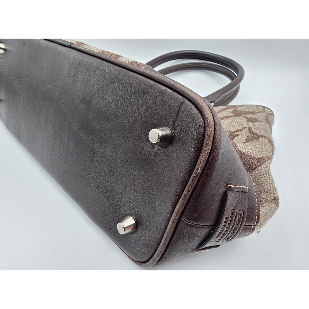 Vintage Coach FJ7721 Signature Wool Tote Brown Leather Handbag - Picture 16 of 16
